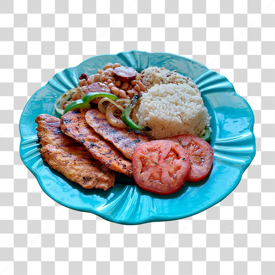 Prato azul com comida tipicas brasileira PNG Transparente