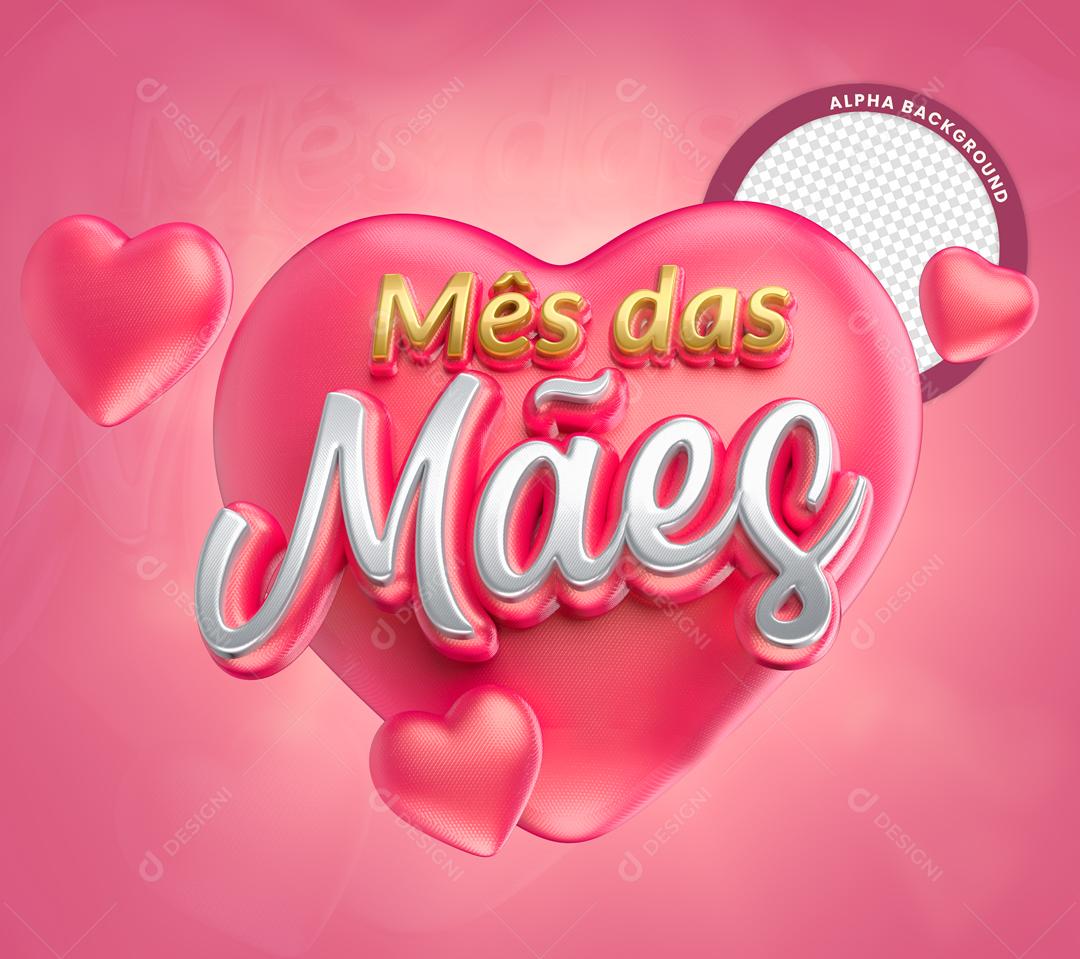Selo 3D Para Composição Coração Dia Das Mães PSD Editável