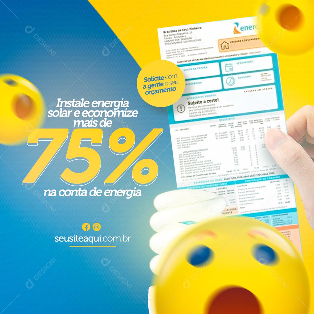Social Media Instale Energia Solar e Economize Mias De 75% PSD Editável