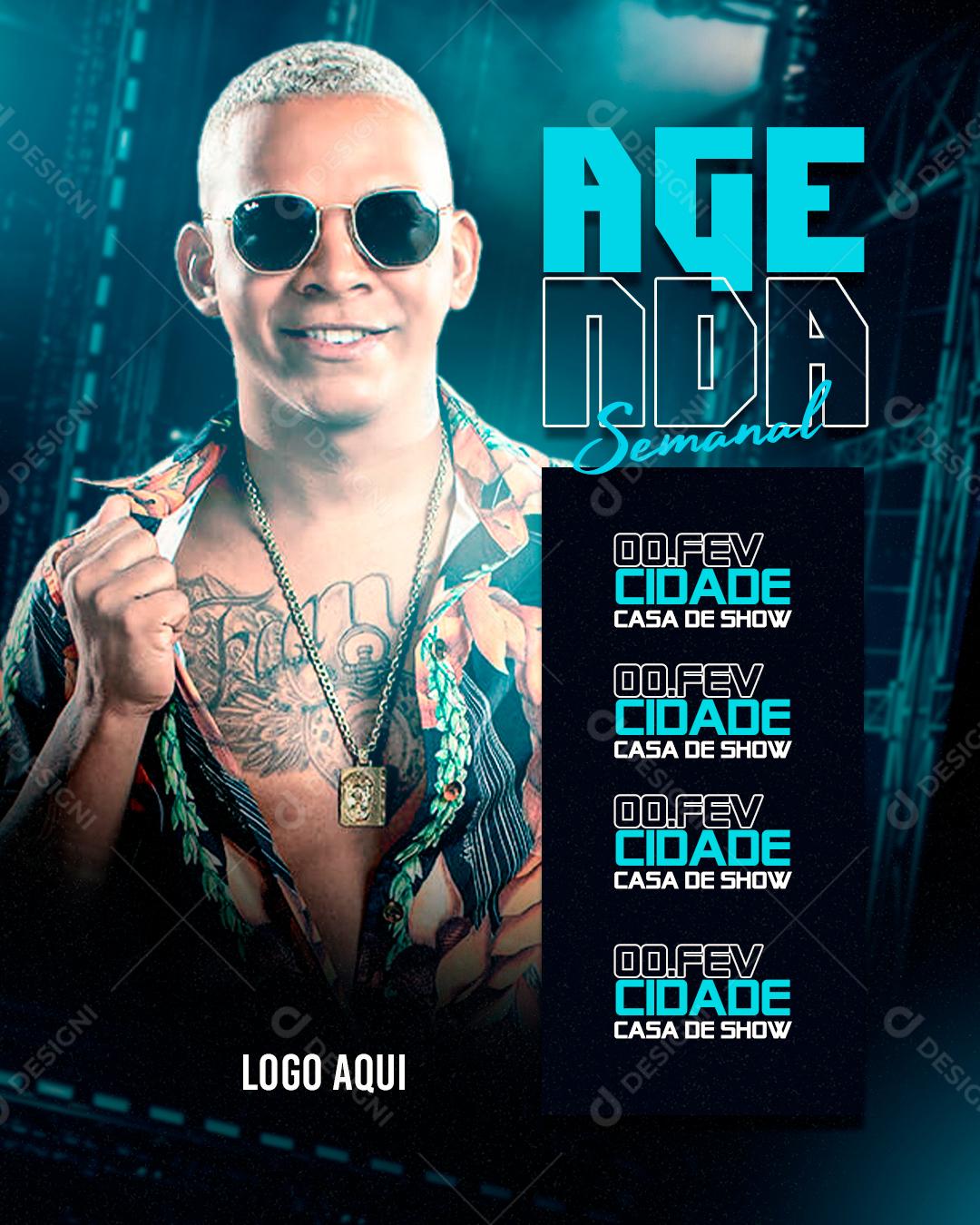 Social Media Agenda Semanal Aldair Playboy Flyers PSD Editável