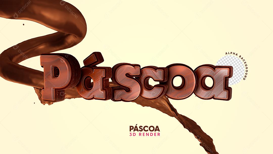 Texto 3D Páscoa Com Respingo De Chocolate Para Composição PSD