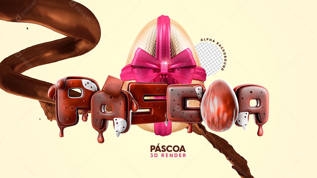 Selo 3D Páscoa Com Respingo De Chocolate Para Composição PSD