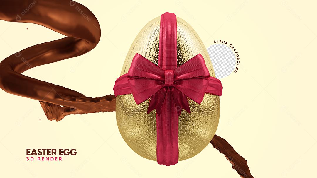 Elemento 3D Ovo De Páscoa Com Respingo De Chocolate Para Composição PSD