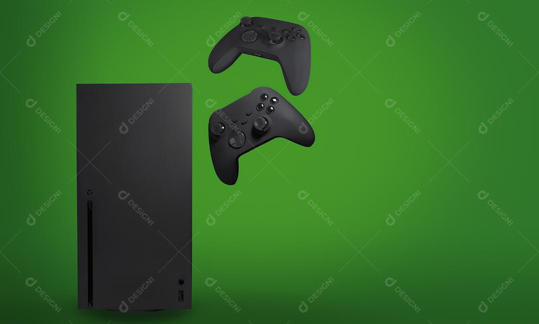 Console e controladores da próxima geração com fundo verde