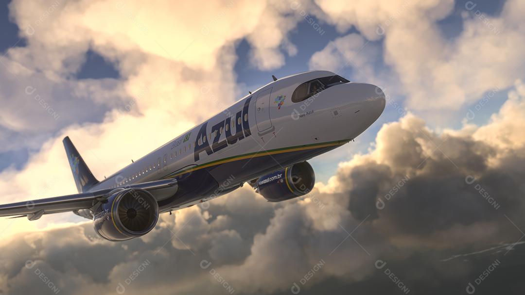 Comercial Airbus A320 Neo Azul Airlines voando no céu do Brasil