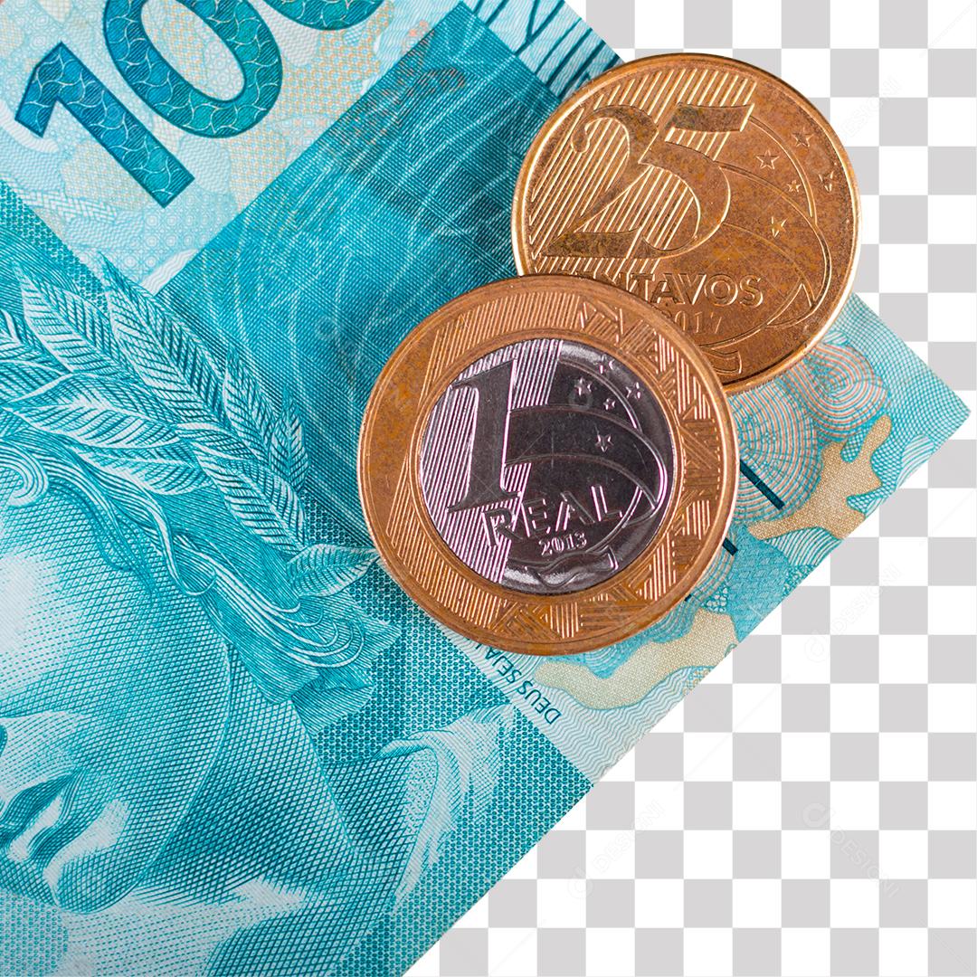 Nota De Dinheiro 100R$ e Moedas PNG Transparente