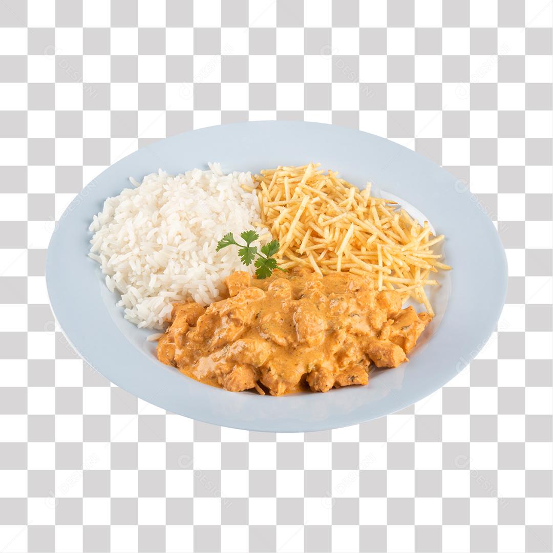 Prato De Comida Com Estrogonofe Arroz E Batata Palha PNG Transparente