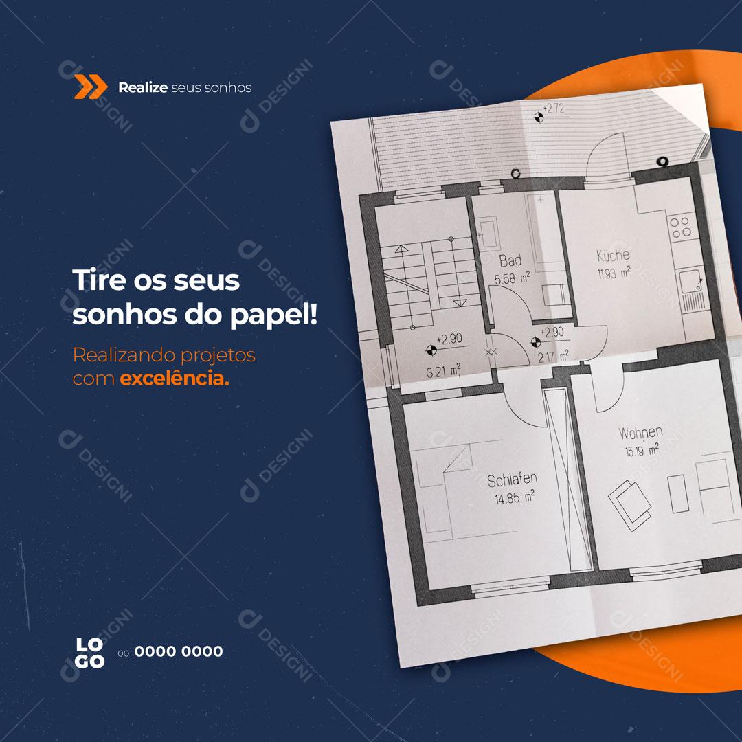 Post Materiais de Construção Tire os Seus Sonhos do Papel! Social Media PSD Editável