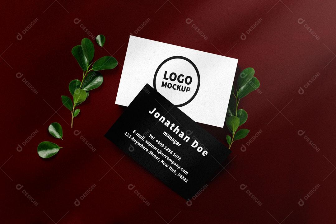 Mockup Logo Gravado Em Cartões Branco e Preto Vermelho Vinho Para Composição PSD