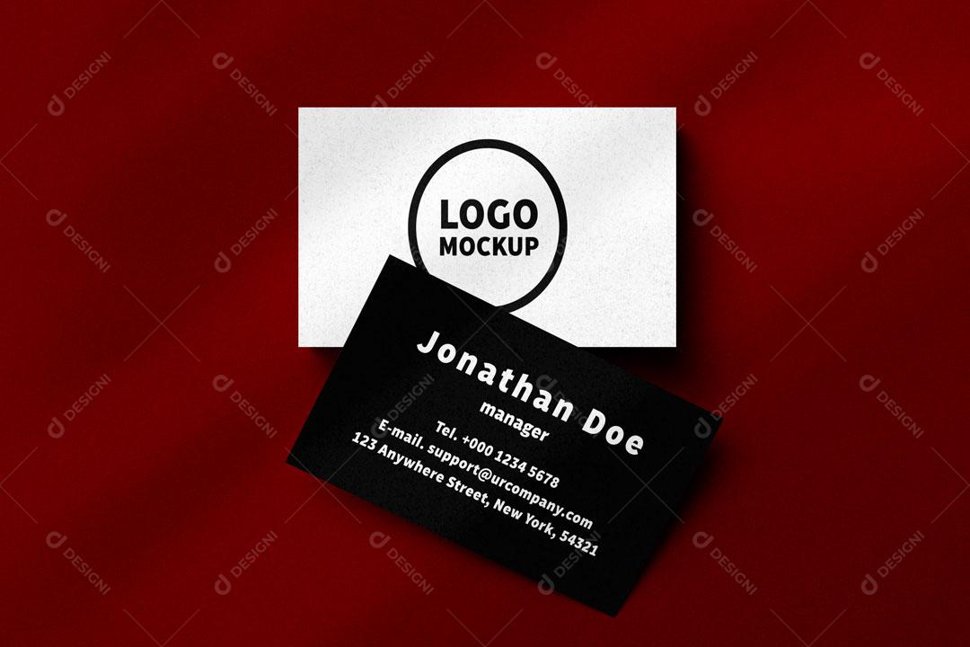 Mockup Logo Gravado Em Cartões Branco e Preto Vermelho Para Composição PSD