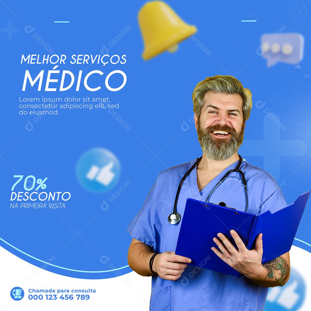 Social Media Melhor Serviço Médico 70% Desconto Clínicas PSD Editável