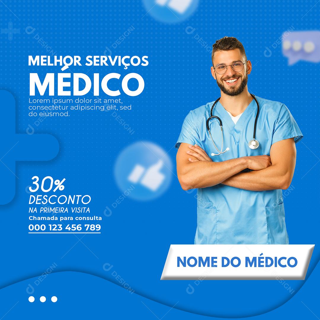 Social Media Melhor Serviços Médico 30% De Desconto Clínicas PSD Editável