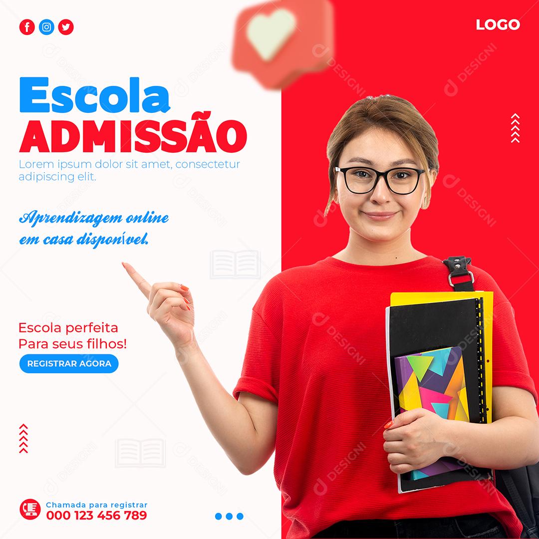 Social Media Escola Admissão Aprendizagem Online Volta Às Aulas PSD Editável