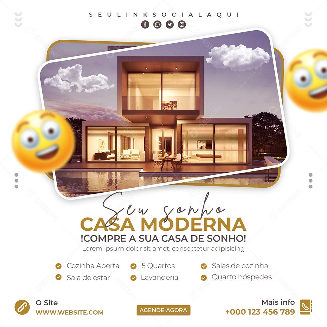 Imobiliária Seu Sonho Casa Moderna Compre Social Media PSD Editável