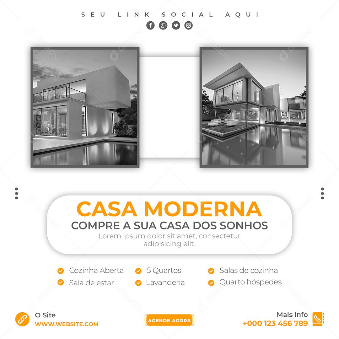 Social Media Casa Moderna À Venda Imobiliária PSD Editável