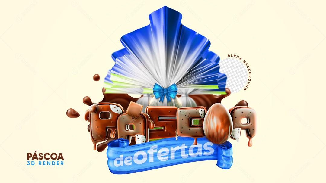 Selo 3D Páscoa De Ofertas Azul Para Composição PSD