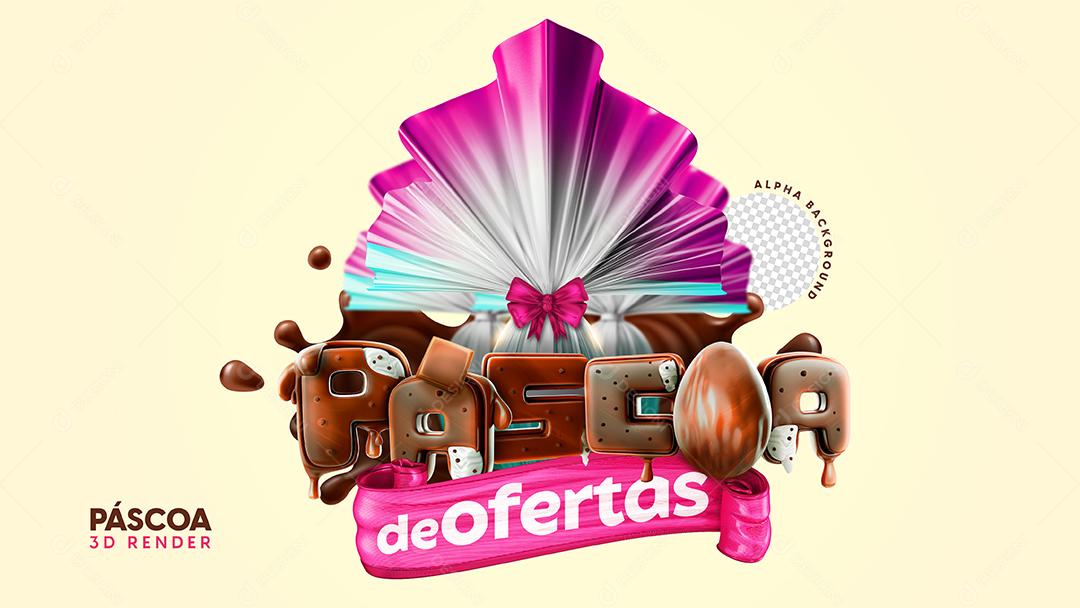 Selo 3D Páscoa De Ofertas Roxo Para Composição PSD