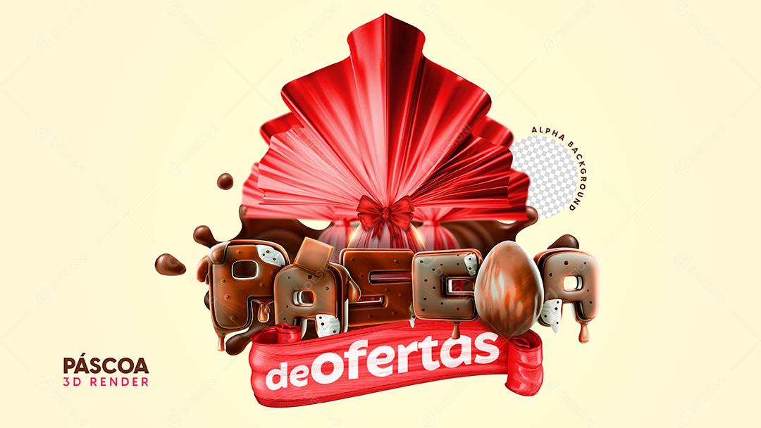 Selo 3D Páscoa De Ofertas Vermelho Para Composição PSD