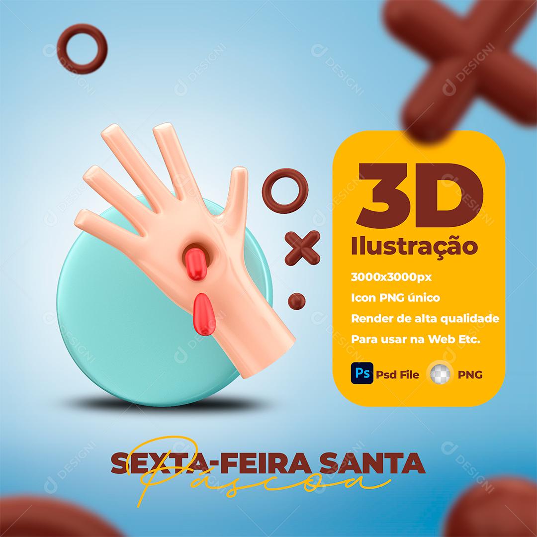 Ilustração 3D Mão de Cristo Sexta feira Santa Páscoa PSD