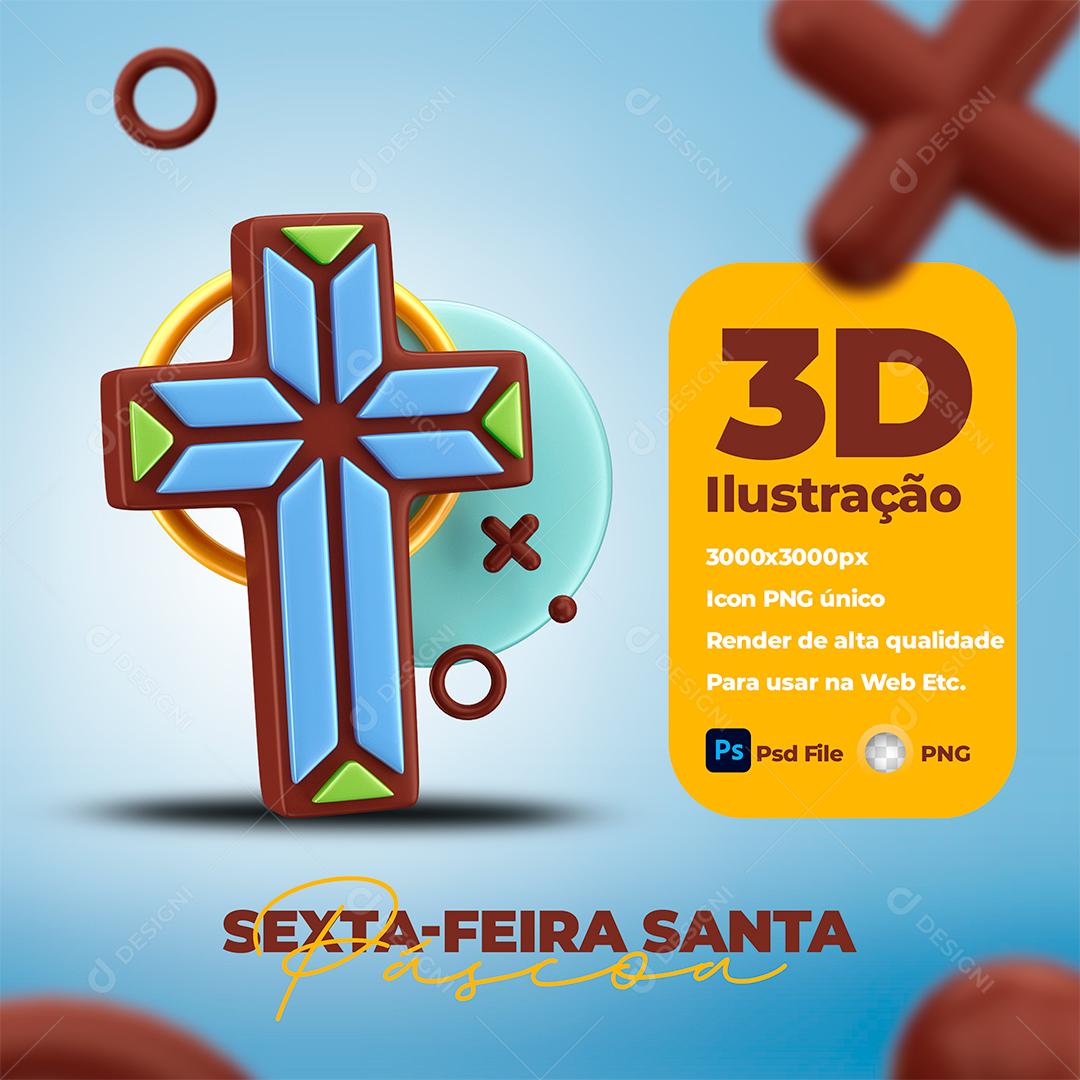 Ilustração 3D Cruz de Cristo Sexta feira Santa Páscoa PSD