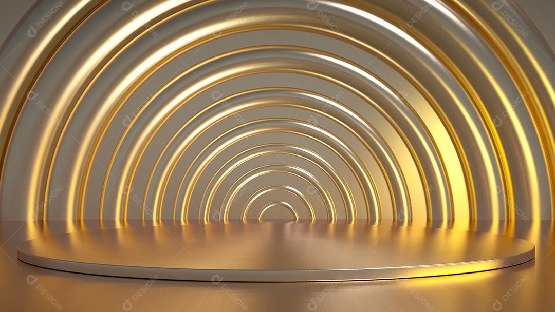 Pódio e cena, forma abstrata de palco de pódio dourado