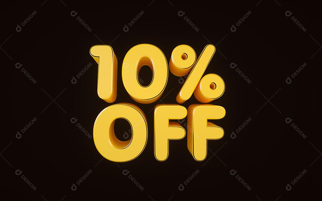 renderização 3D de sinal amarelo de 10% em fundo preto. Desconto