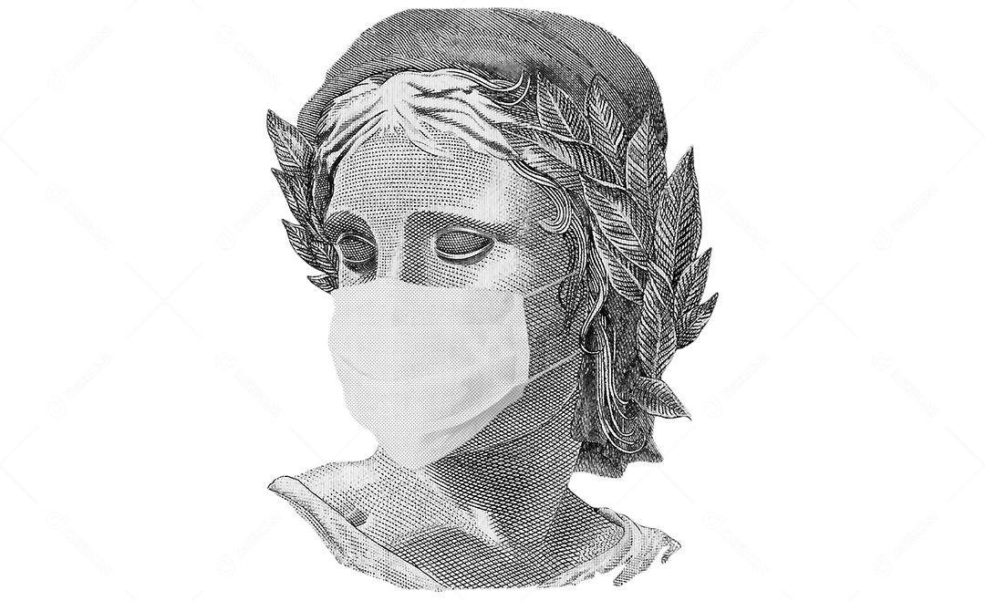 Efígie brasileira na máscara Coronavirus Covid19. dinheiro brasileiro.