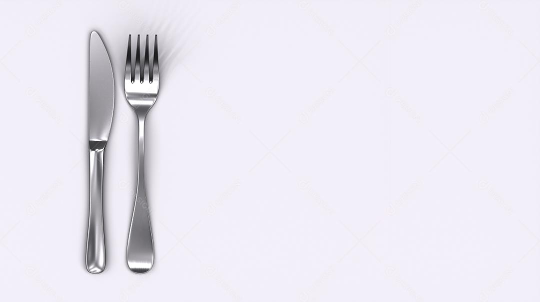 Faca e garfo isolados no fundo branco. Culinária