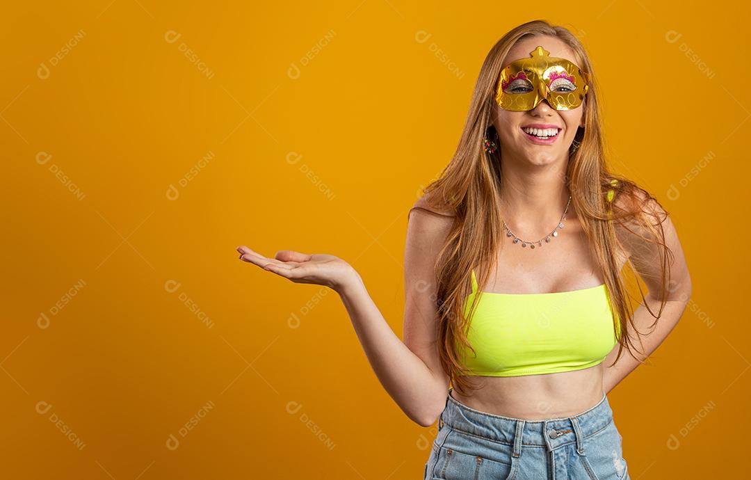 Beautiful woman dressed for carnival night. Smiling woman ready