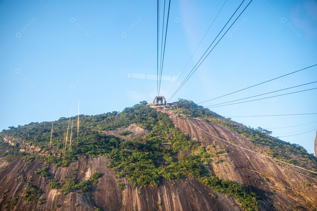 Teleférico no Pão de Açúcar, vista da paisagem urbana do Rio e do Pão de Açúcar