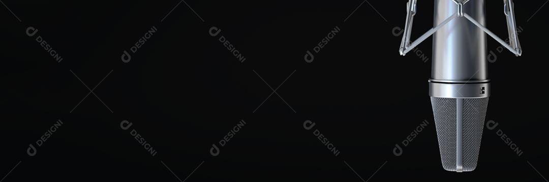 Microfone sobre fundo preto cinza para estúdio gravodara