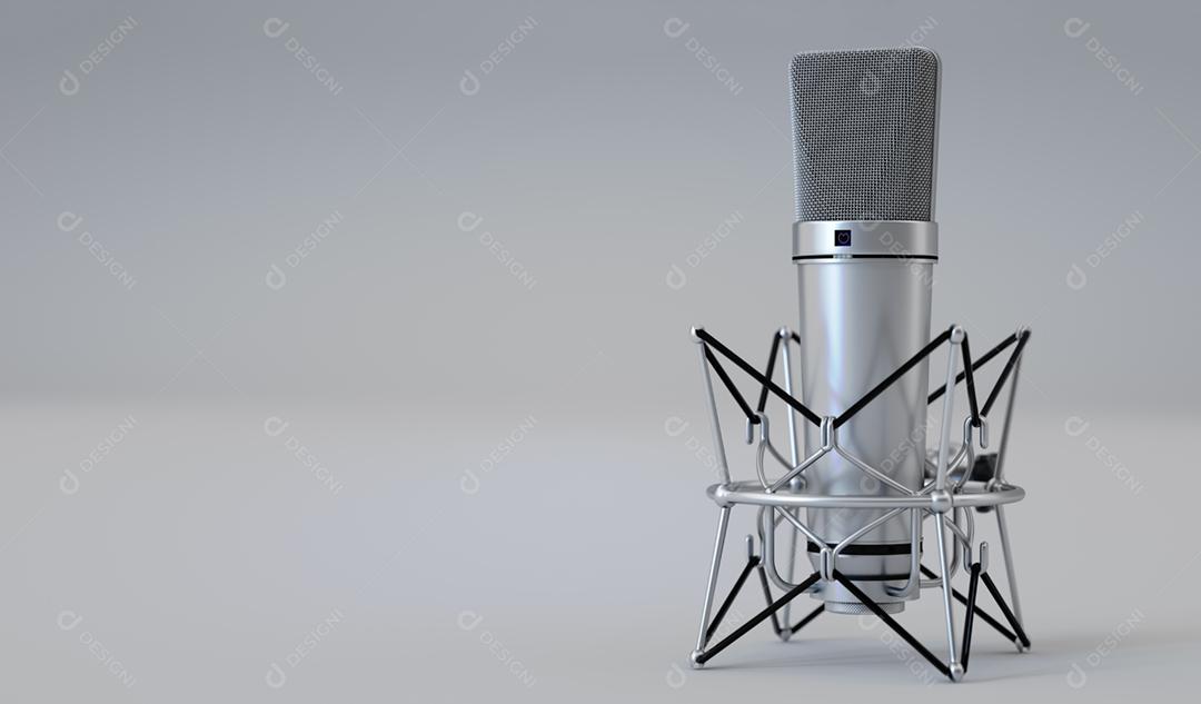 Microfone de estúdio condensador vocal em fundo branco isolado. Renderização 3D