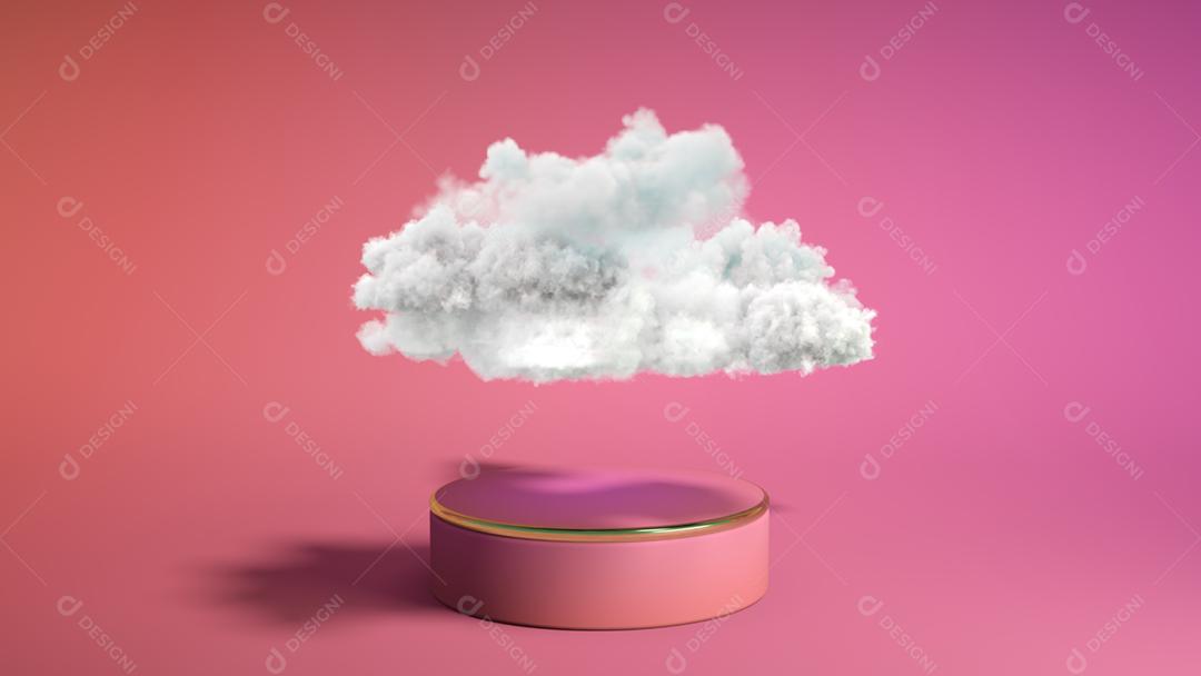 Pódio rosa com nuvem no fundo rosa. Expositor de produtos. Insira seu produto. renderização 3D.