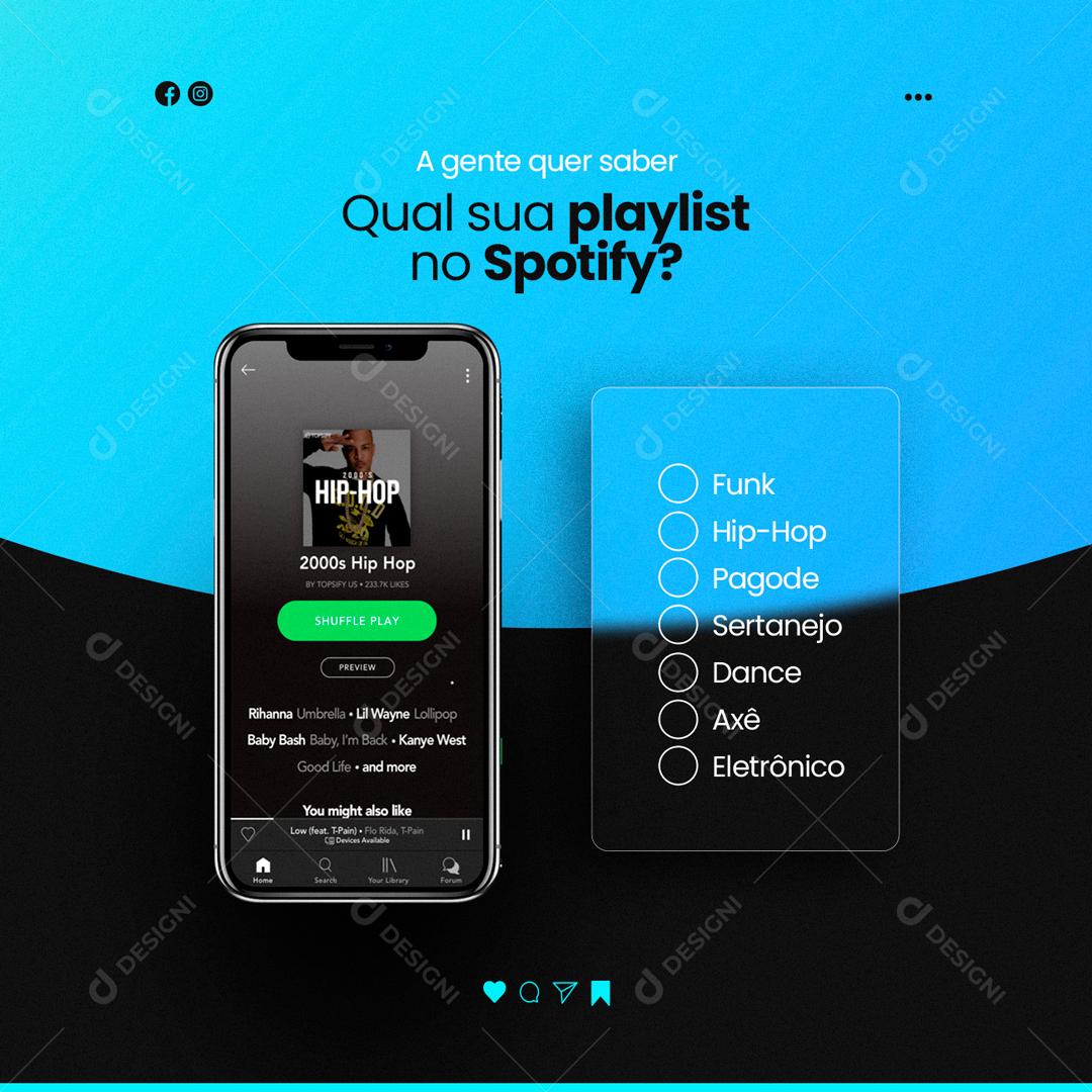 Social Media Qual Sua Playlist No Sportify Assistência Técnica PSD Editável