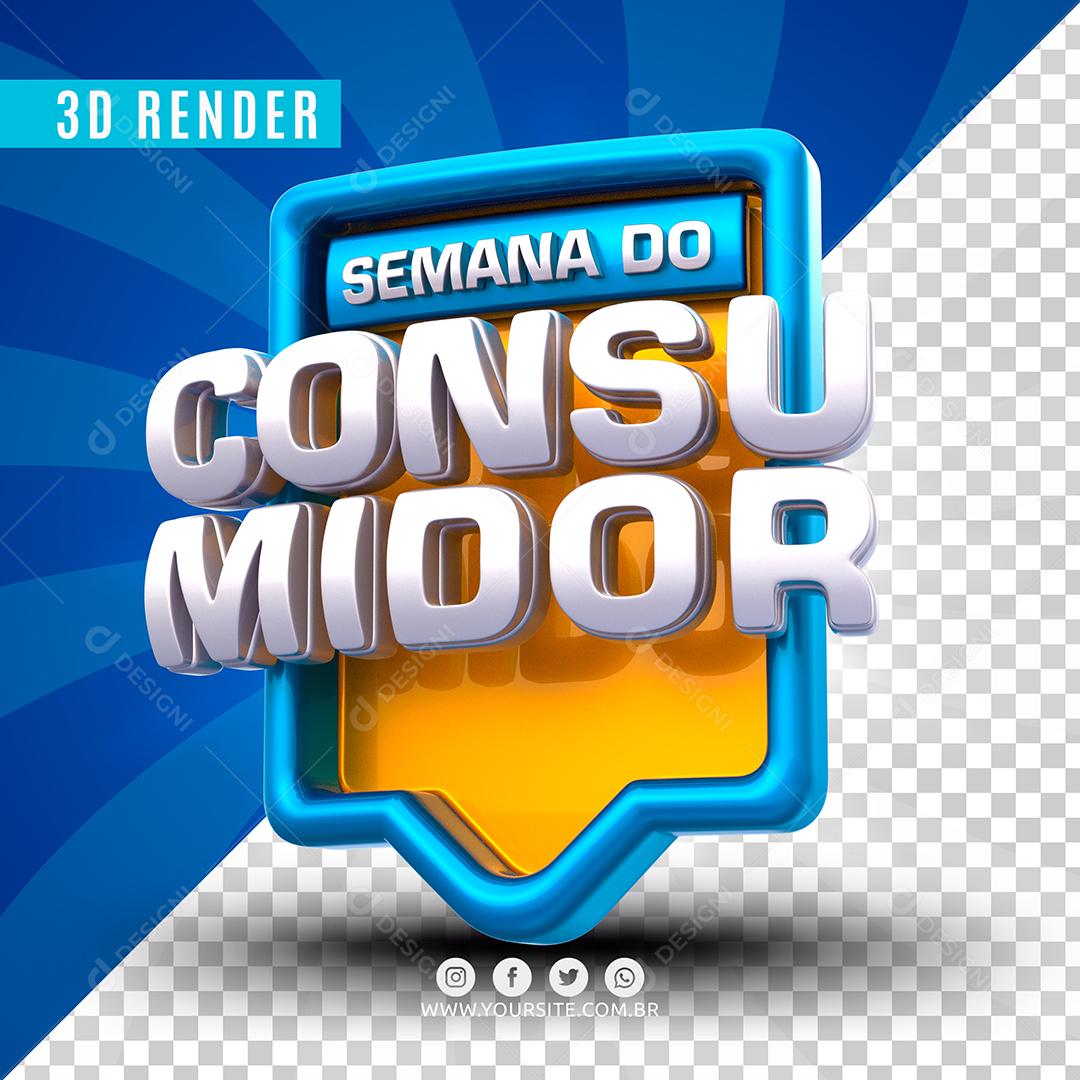 Selo 3D Semana Do Consumidor Azul e Amarelo Para Composição PSD