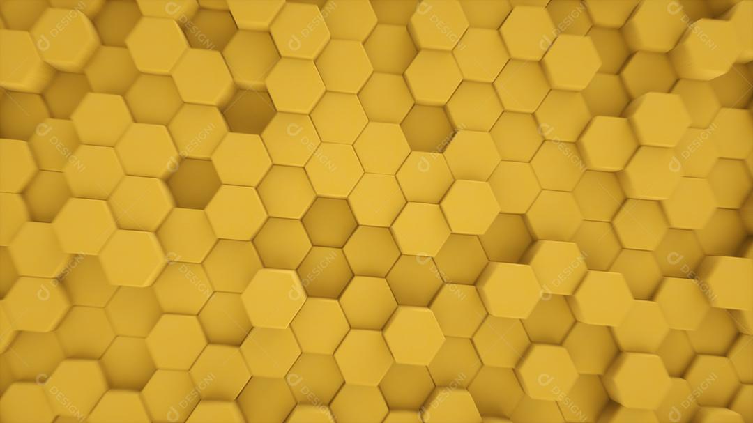 Rendição 3D do fundo abstrato amarelo do hexágono.
