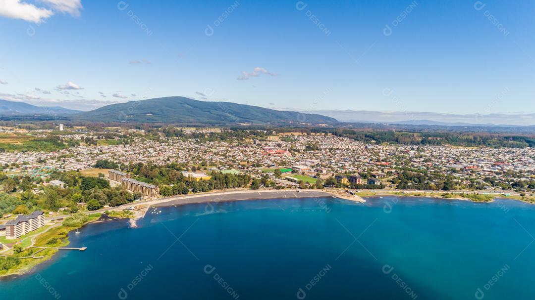 Vista aérea de Villarica, Araucania, Chile. Vulcão.