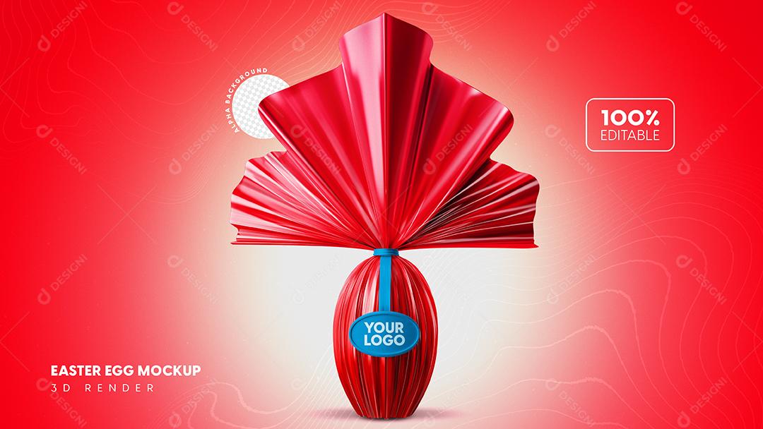 Mockup De Ovo De Páscoa Vermelho Com Textura Editável Para Composição PSD