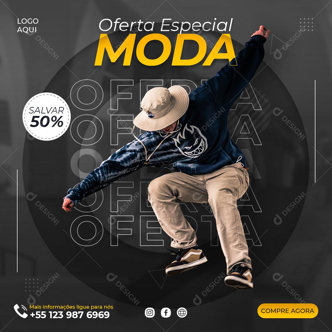 Social Media Oferta Especial Modas 50% Descontos Lojas PSD Editável