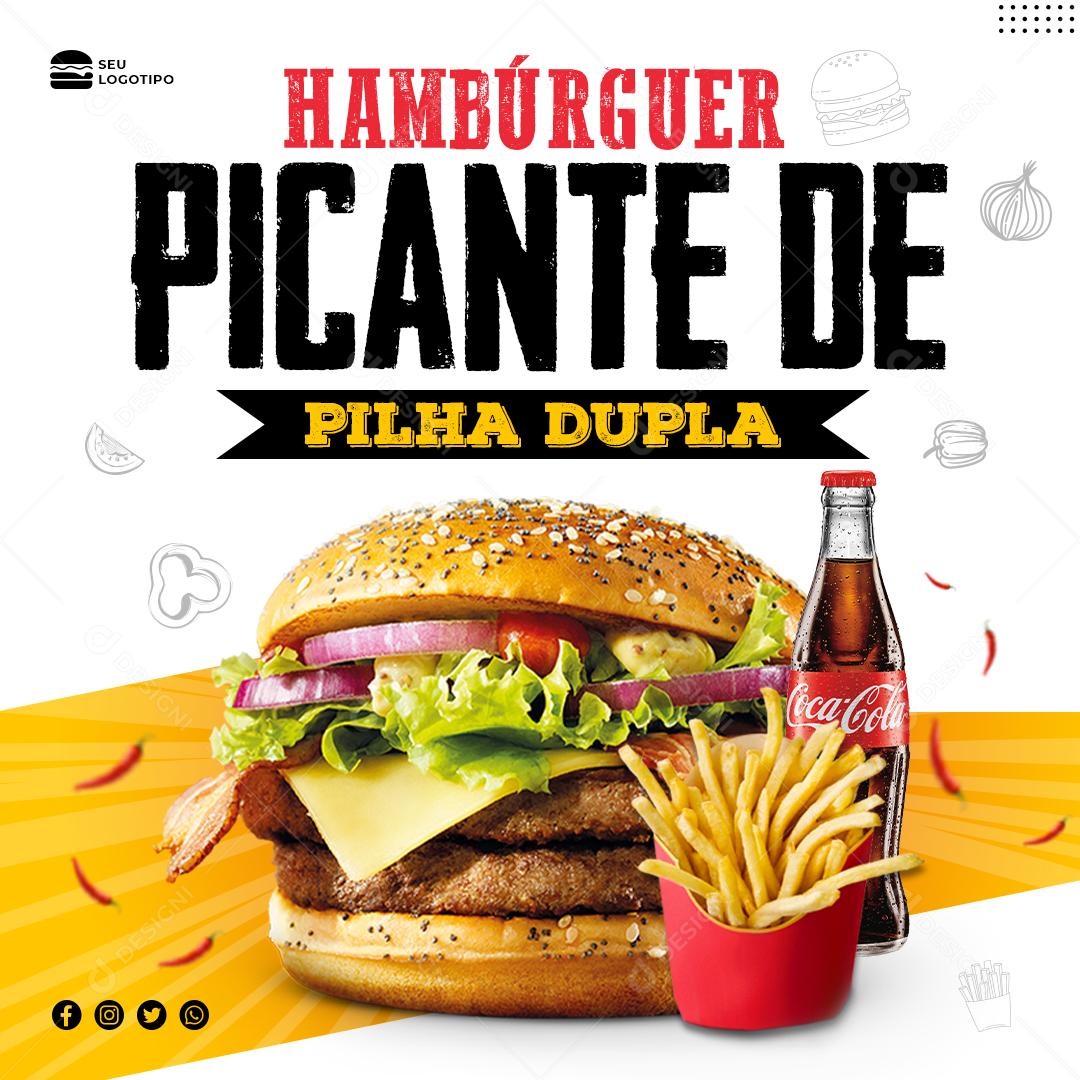 Social Media Hambúrguer Picante De Pilha Dupla Hambúrgueria PSD Editável