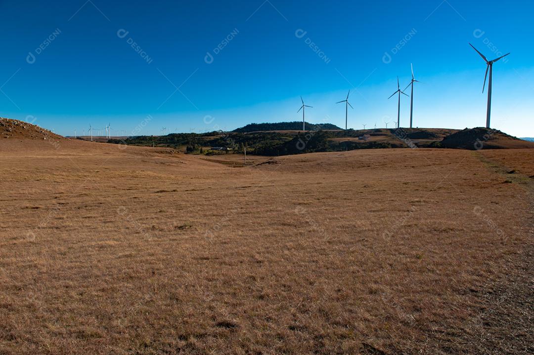 Parque eólico projeto industria sobre campo céu azul