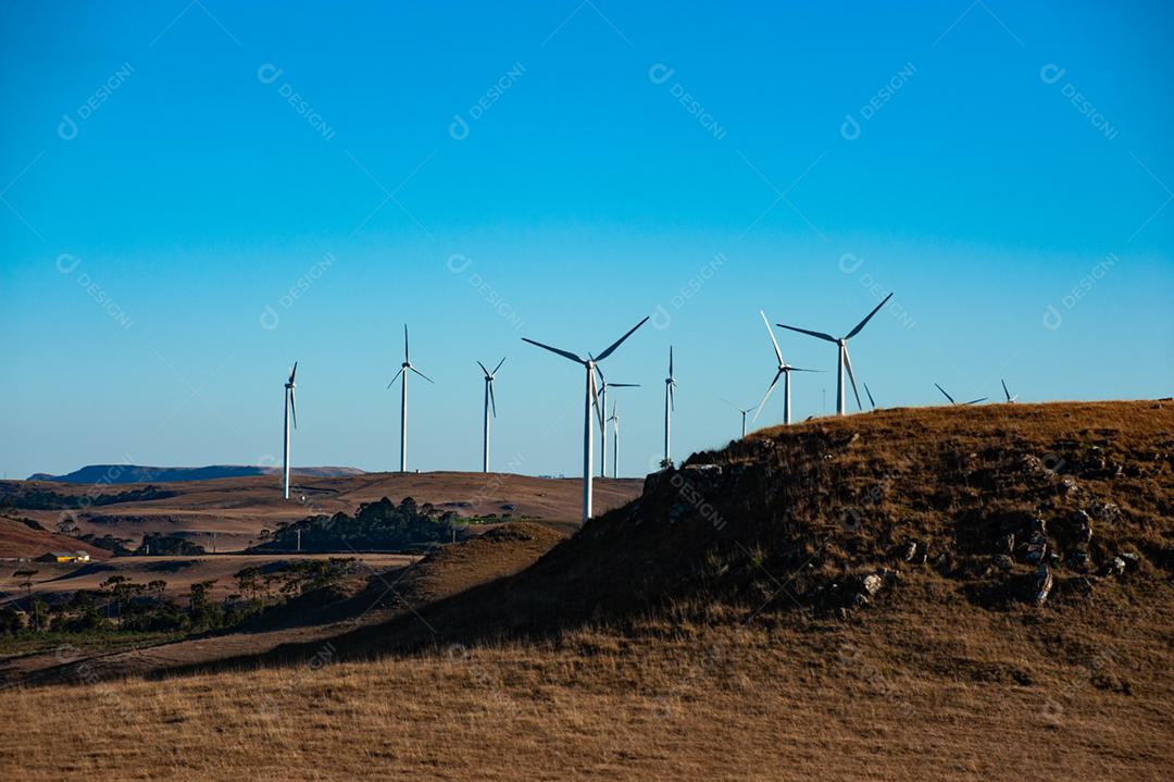 Parque eólico projeto industria sobre campo céu azul
