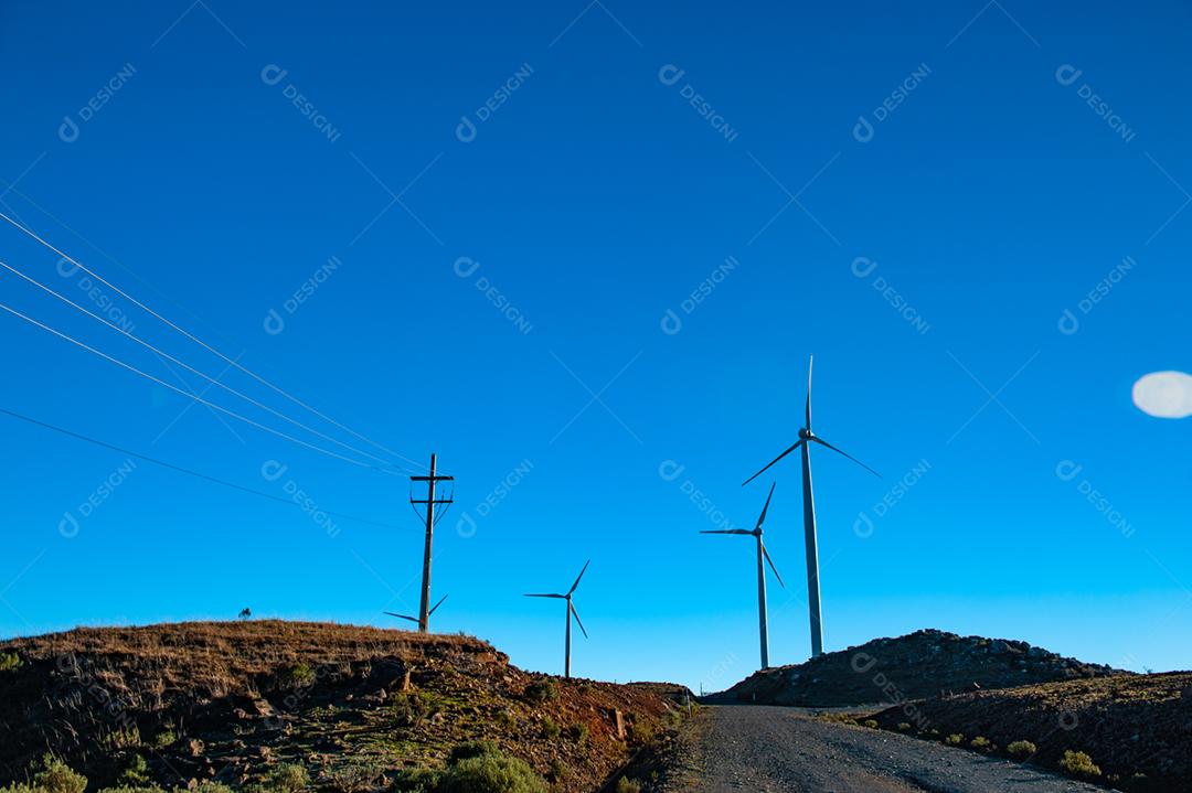 Parque eólico projeto industria sobre campo céu azul