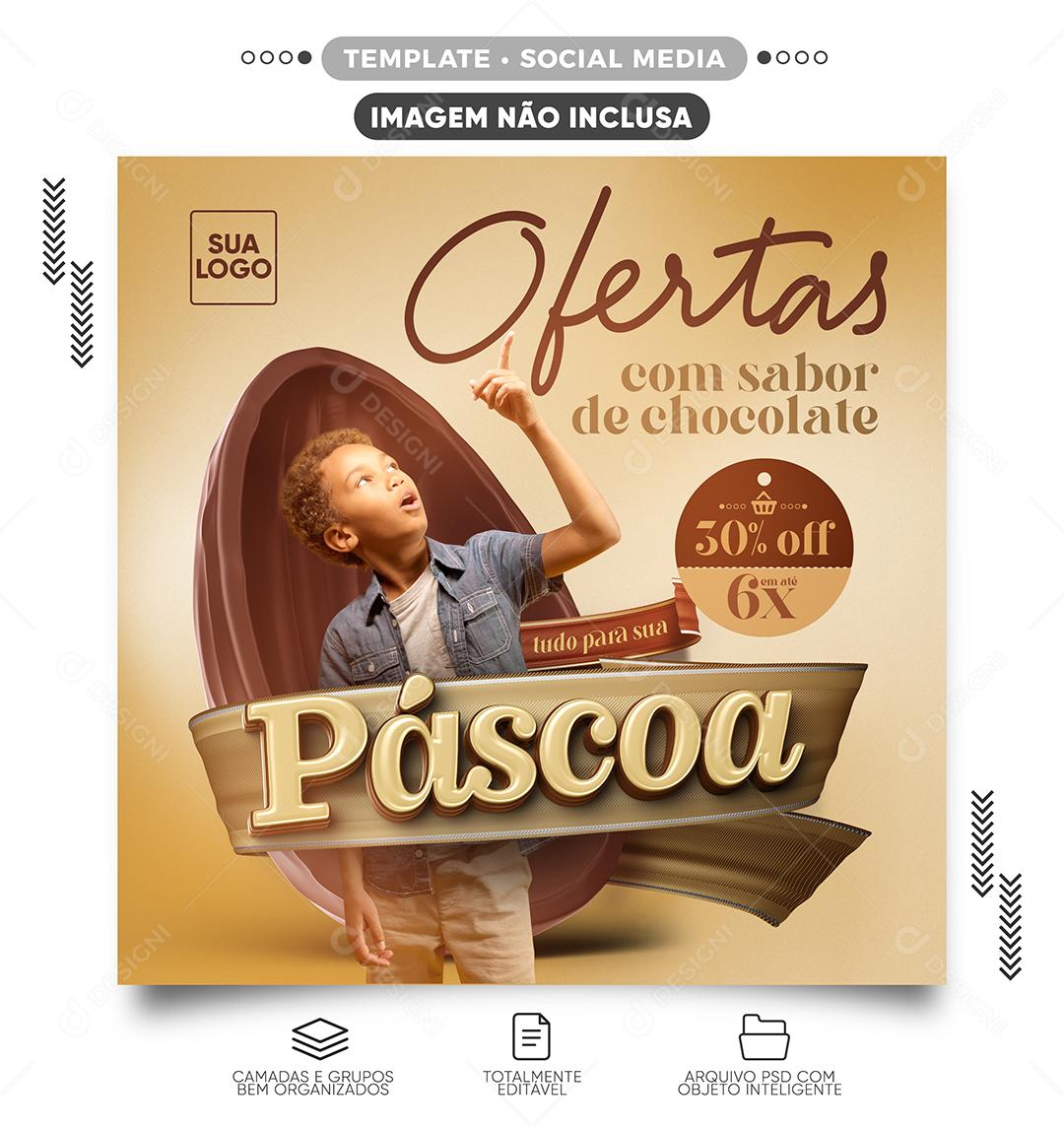 Ofertas Com Sabor De Chocolate Páscoa 30% Desconto Social Media PSD Editável