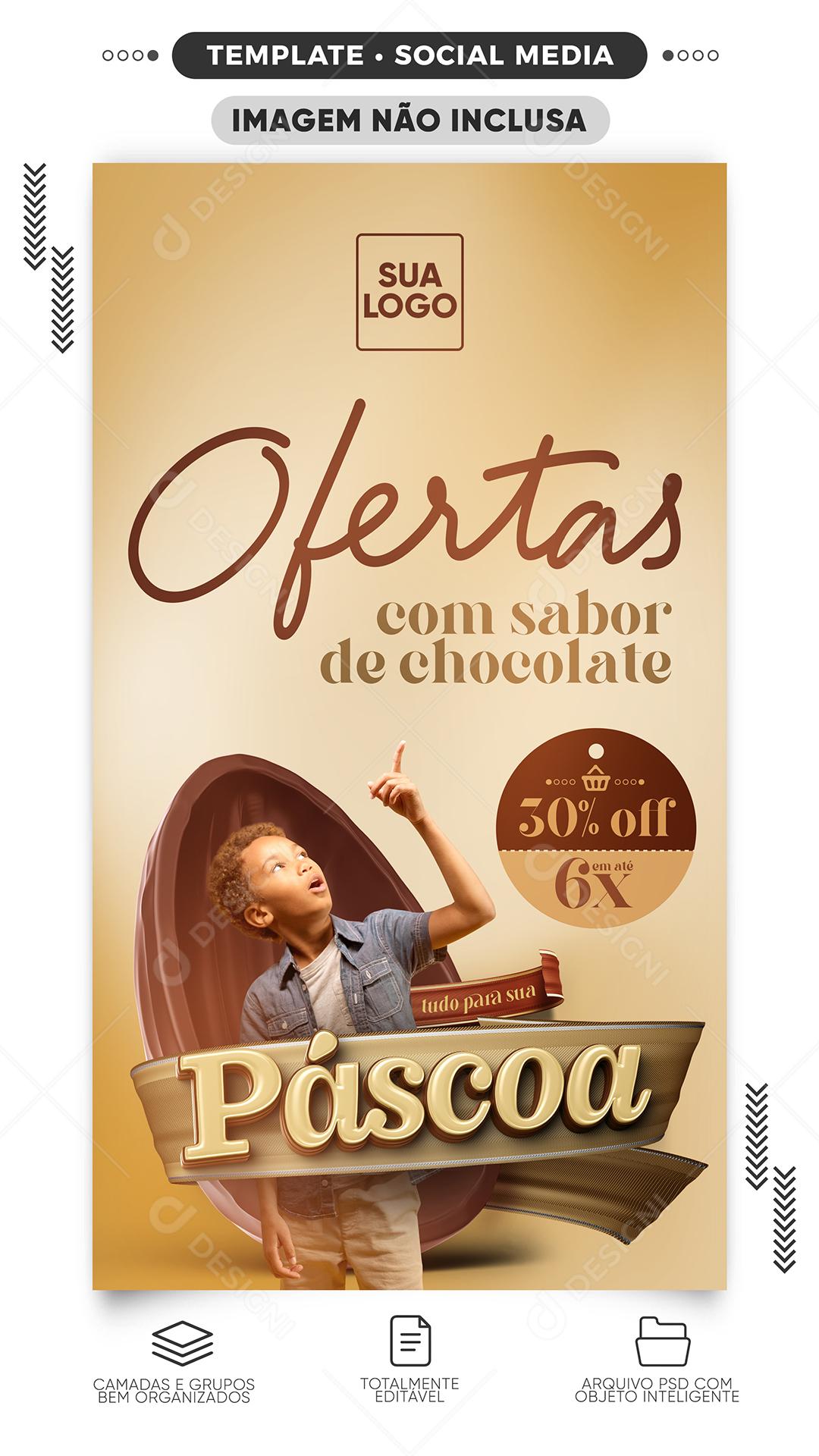 Social Media Ofertas Com Sabor De Chocolate Páscoa 30% Desconto PSD Editável