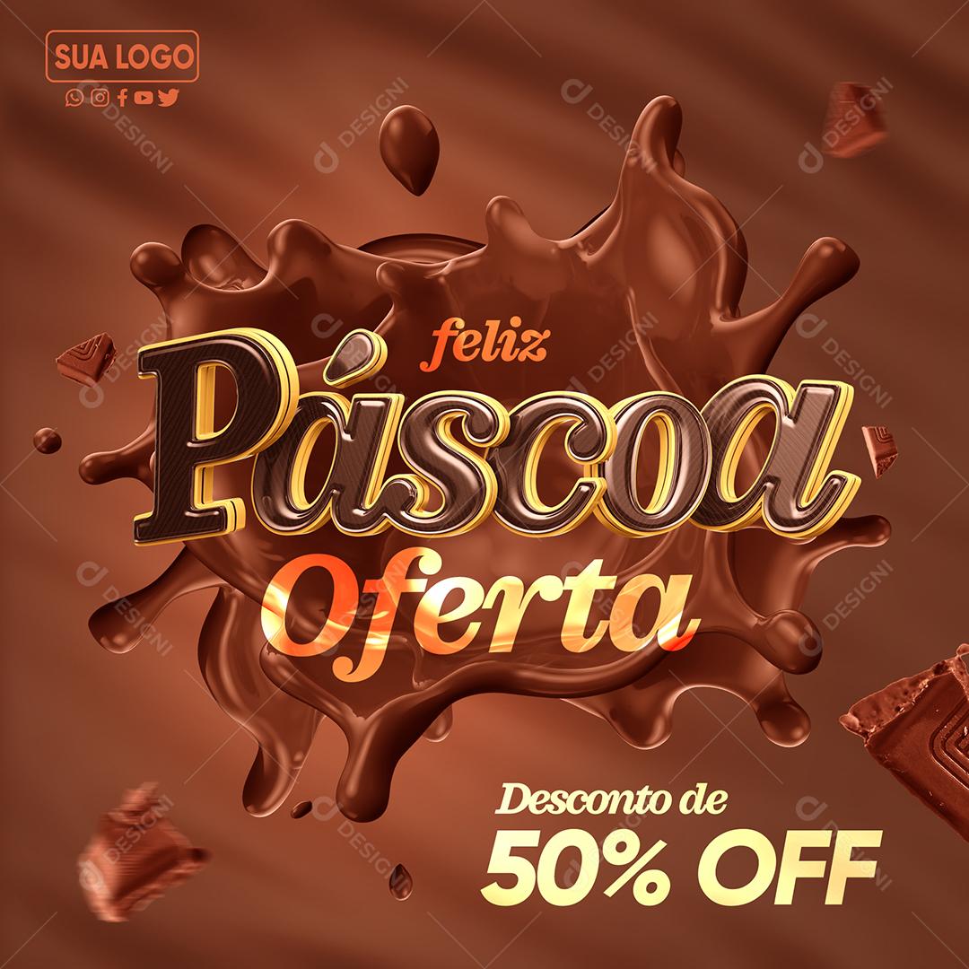 Feliz Páscoa De Ofertas Descontos De 50% Social Media PSD Editável