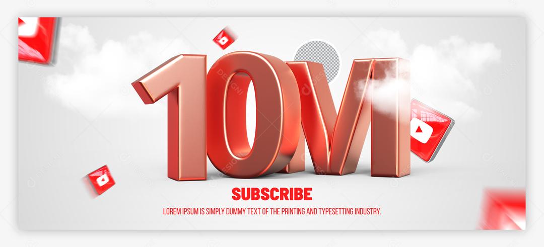 Elemento 3D Para Composição 10M De Seguidores PSD Editável