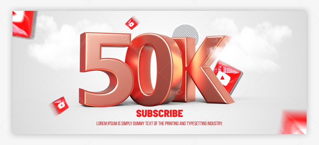 Elemento 3D Para Composição 50K De Seguidores PSD Editável