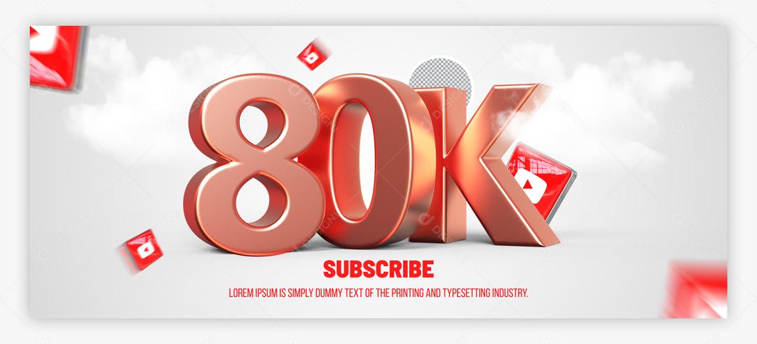 Elemento 3D Para Composição 80K De Seguidores PSD Editável