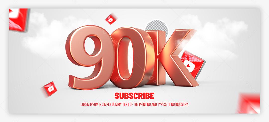 Elemento 3D Para Composição 90K De Seguidores PSD Editável